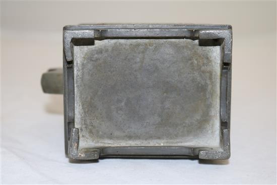 A Chinese pewter rectangular teapot, 19th century, height 21cm, faults